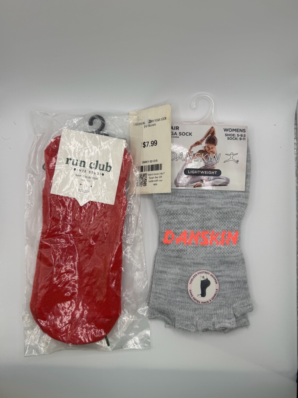 Danskin Gray Yoga Socks with Pink Logo/Run Club Yoga Socks Red